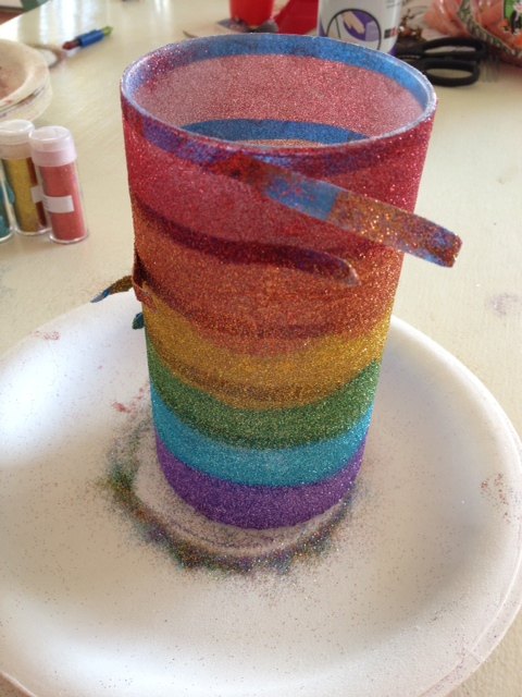 rainbow vase with martha stewart glitter