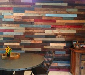 s 31 creative ways to fill empty wall space, Layer colored slabs of wood