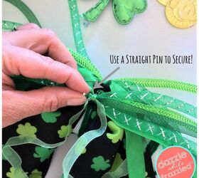 dollar store headbands turned st patrick s day wreath, Use straight pins to secure items to wreath