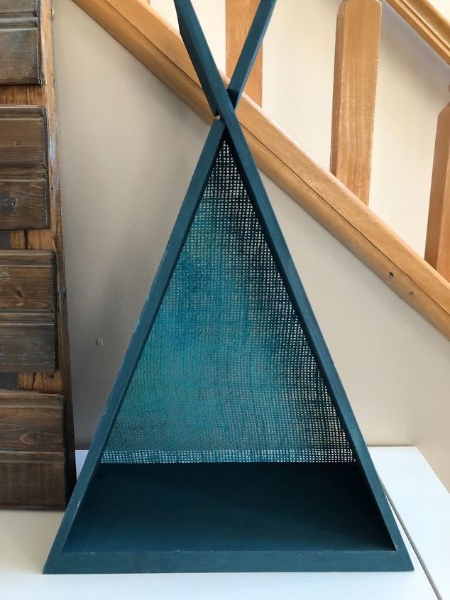 teepee shelf accented with stencils and burlap