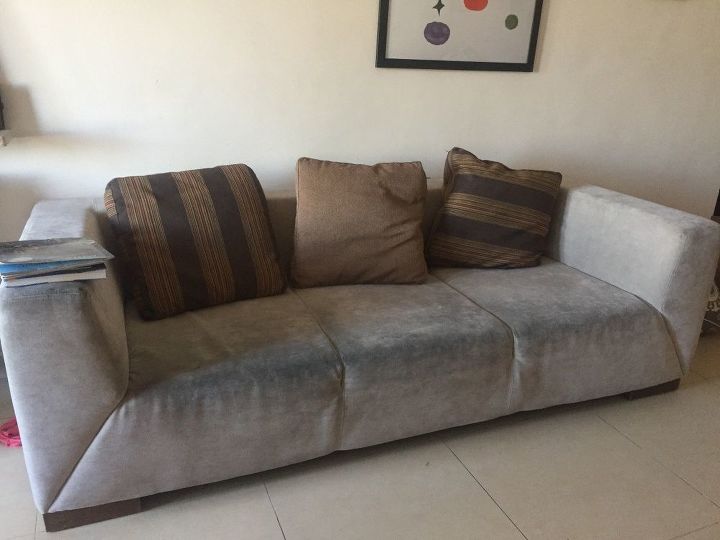 old gross couch gets a royal purple makeover