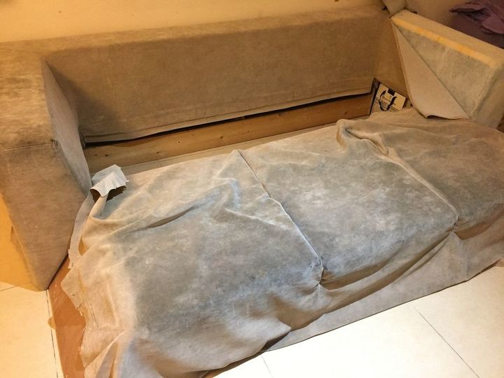 old gross couch gets a royal purple makeover