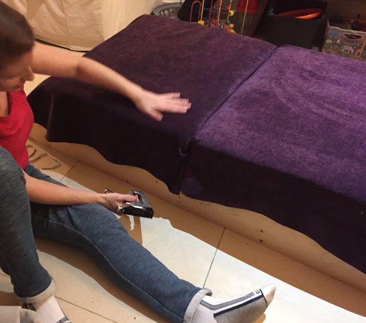 old gross couch gets a royal purple makeover