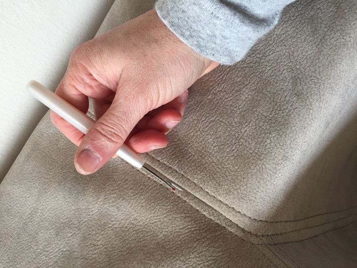 old gross couch gets a royal purple makeover