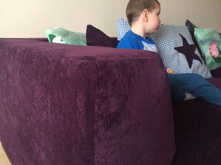 old gross couch gets a royal purple makeover