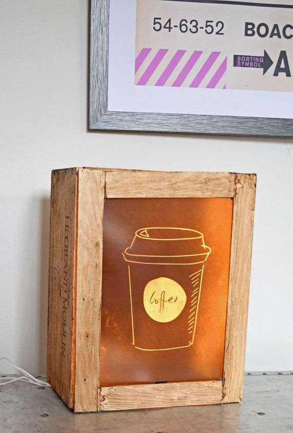 divertido letrero de caja de luz retro a partir de una caja de vino reciclada