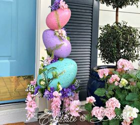 9 cute ways to decorate your front porch for easter, 1 Easter egg topiary