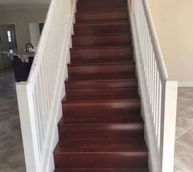 q how do you install white riser on all mahogany colored stair case