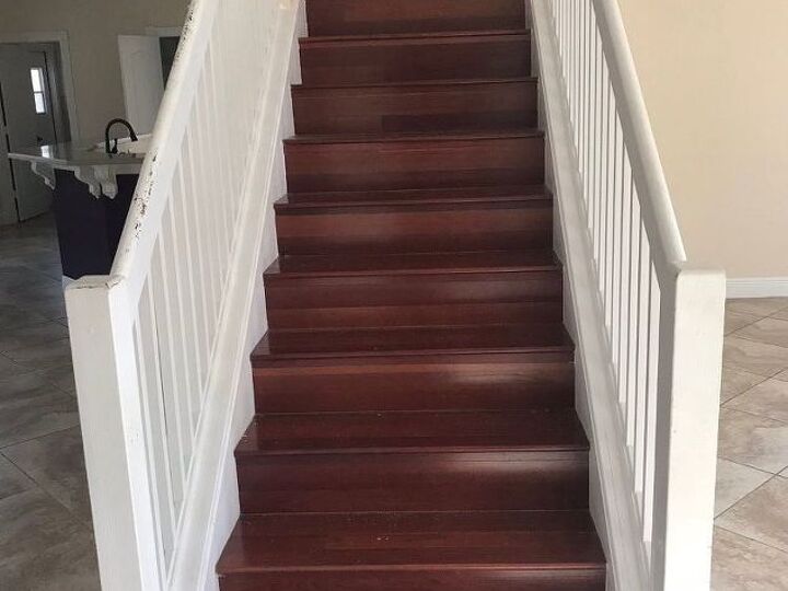 q how do you install white riser on all mahogany colored stair case