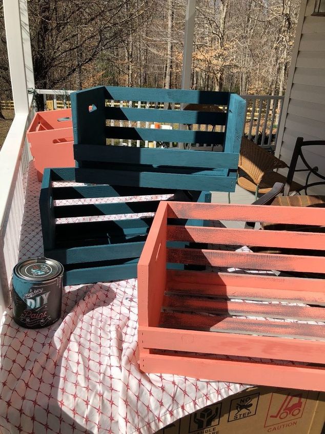 teal and coral wooden crate storage cubbies shabby chic