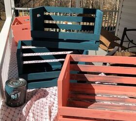 cubos de almacenamiento de cajas de madera de color verde azulado y coral shabby
