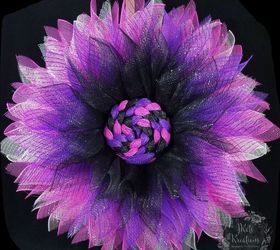 deco mesh single petal flower wreath tutorial, Black Purple Pink and White