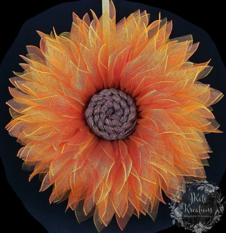 deco mesh single petal flower wreath tutorial, Shades of orange for Fall Autumn