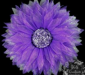 how to make a ribbon rose center for a deco mesh flower wreath, Finished rose used in my purple flower wreath
