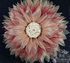 how to make a ribbon rose center for a deco mesh flower wreath, Snowflake ribbon used for a Christmas flower