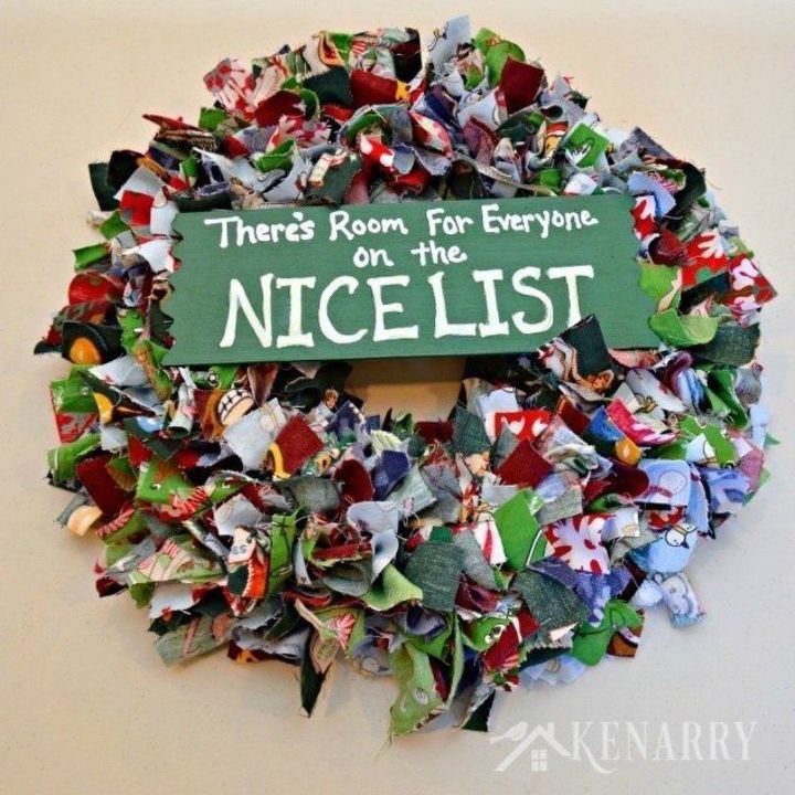 s don t throw away your fabric scraps before you see these 13 ideas, Tie them into a fun fabric wreath
