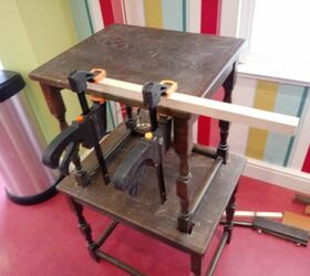 simple work bench from a nest of tables, Ideal for clammping wood on for sawing