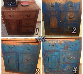 shades of blue unicorn spit cabinet makeover, 1 Before 2 With blue 3 With teal 4 Final