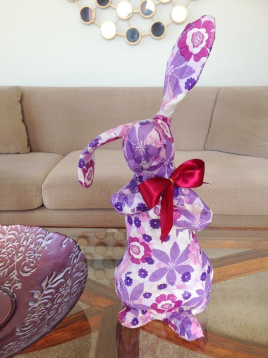 recycled decoupaged paper mache bunny