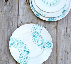 s update your plain dishes with these adorable ideas, Doily Stenciled Vintage Plates