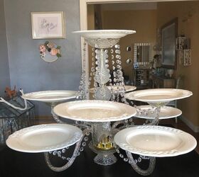 repurpose a chandelier into a serving piece, Plates added