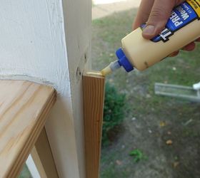 diy front porch railing replacement project, Using wood glue to ensure stability