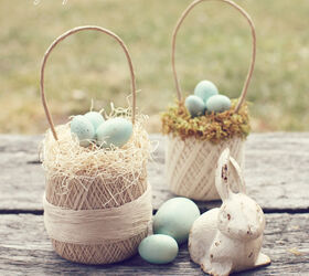las formas ms lindas de decorar el porche para la pascua, Cesta de huevos de hilo de primavera