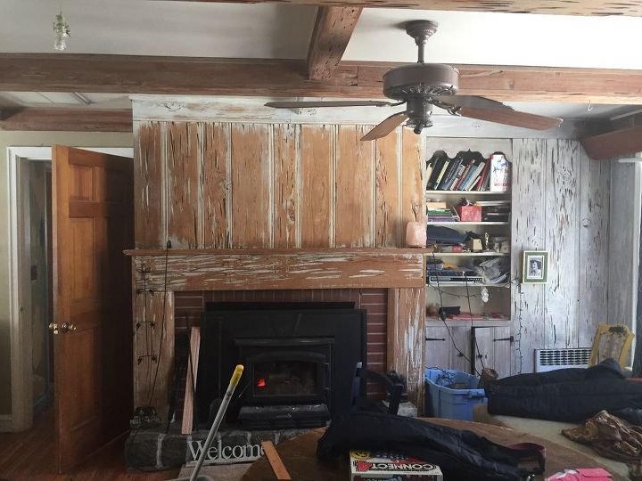 how can i update my 60s pecky cypress fireplace and beams