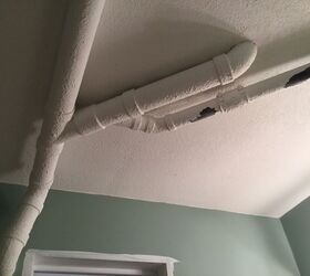 how to cover ugly drain pipes 3 in ceiling of lower level bathroo