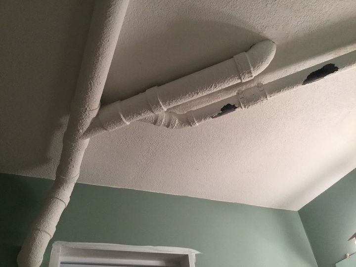 how to cover ugly drain pipes 3 in ceiling of lower level bathroo