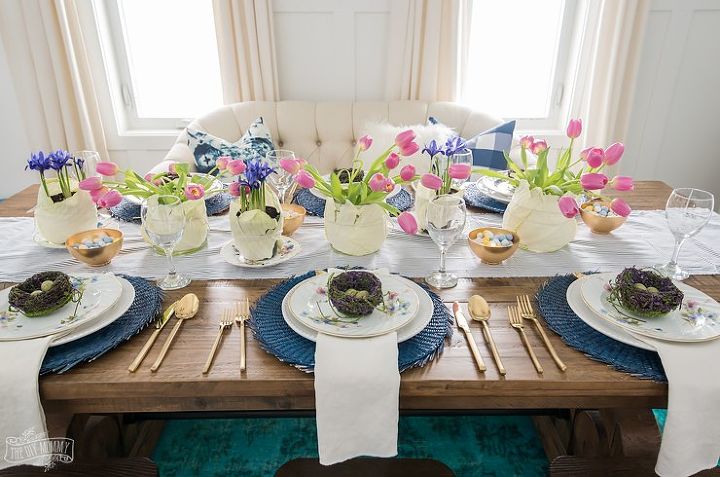 a bright colourful easter table setting