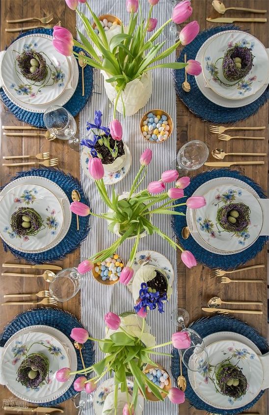 a bright colourful easter table setting
