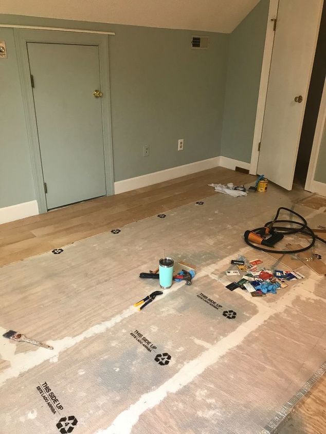 floors from plywood to hardwood look, Laying out a few of the placks