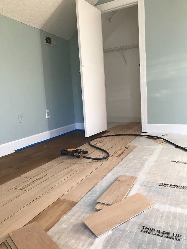 floors from plywood to hardwood look, Underlayment goes down first