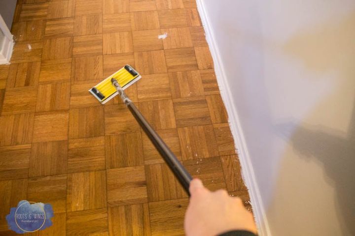 painting hardwood floors to look like moroccan tile, Don t be afraid to scuff it up throughly