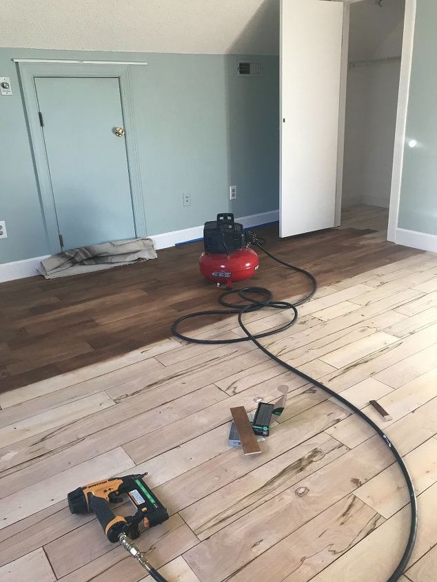 floors from plywood to hardwood look, Staining