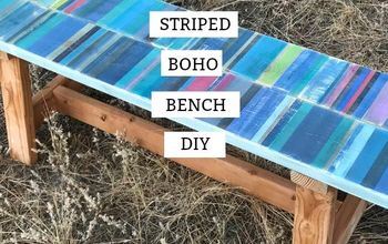 Beach Boho Striped Painted Bench.   Beachy Coastal Style