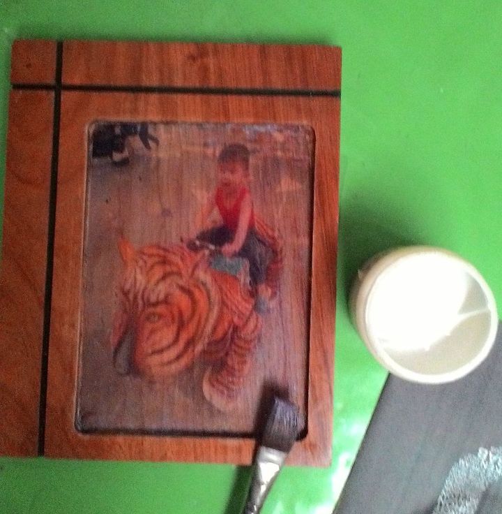 photo transfer on wood and acrylic repurposing plaques
