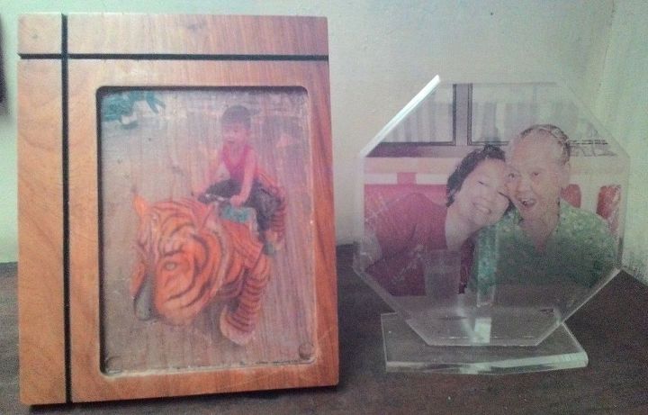 photo transfer on wood and acrylic repurposing plaques