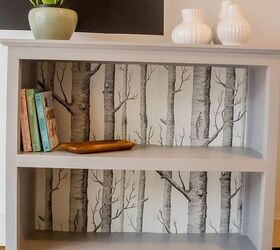 update a bookcase with wallpaper