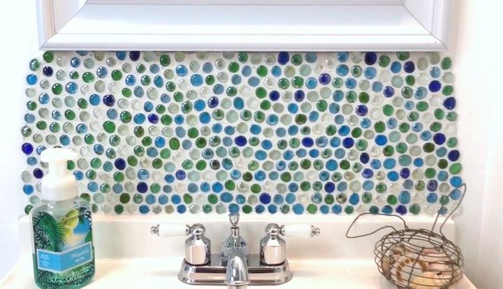 s 15 amazing ideas you can make with dollar store gems, Use them to make a mosaic backsplash