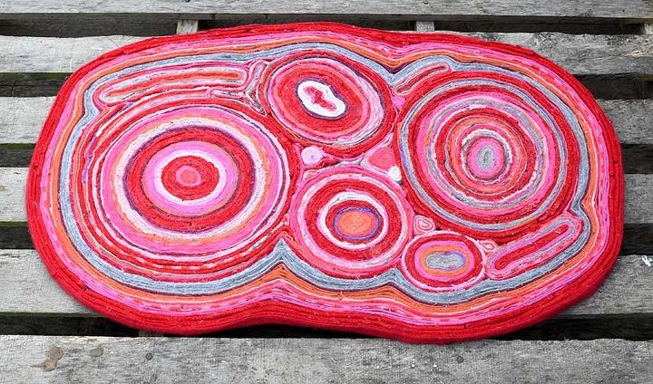 gorgeous colorful soft rug from old sweaters