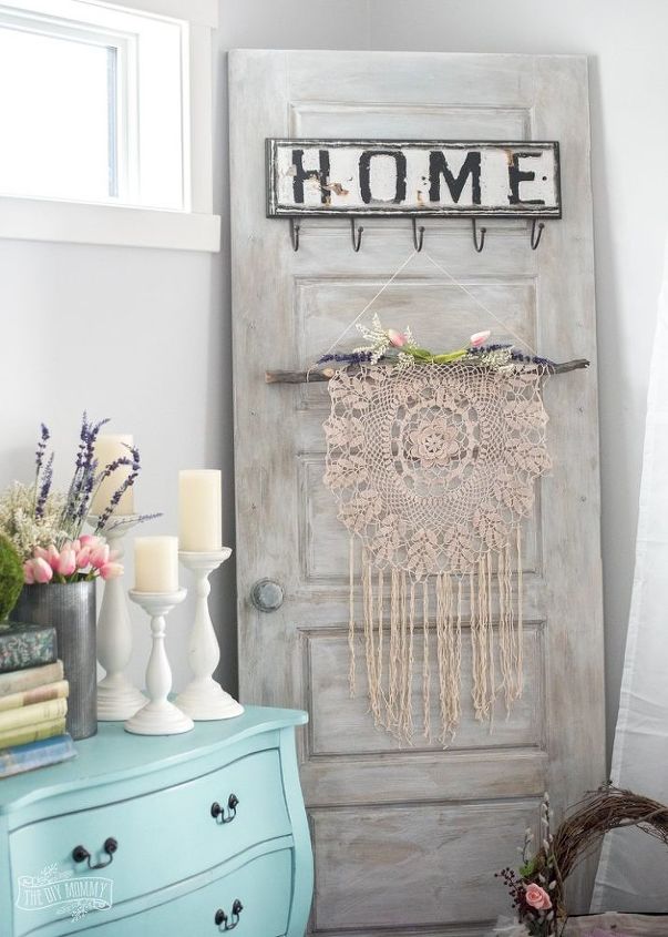 make a boho wall hanging from a thrifted doily