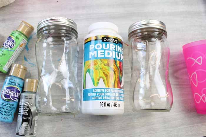 mason jars with acrylic pouring