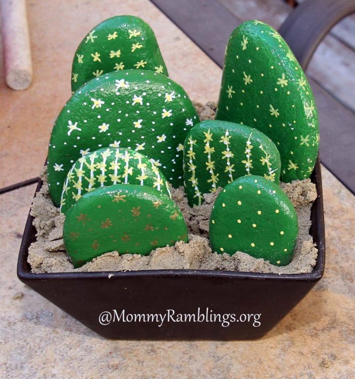 make a painted river rock cactus that will never die