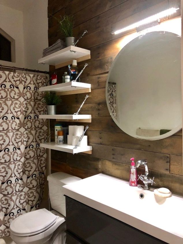 s the top 15 home improvement diy ideas this month, Pallet Bathroom Wall