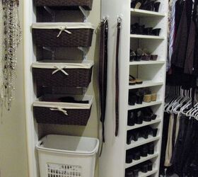 s top 12 ways to organize your bedroom closet, Basket Storage For Easy To Grab Essentials