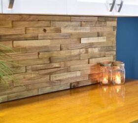 s 15 totally doable makeover ideas you can finish in one day, Update your backsplash with reclaimed pallets