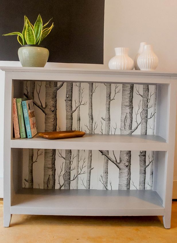 s 15 totally doable makeover ideas you can finish in one day, Update a bookcase with wallpaper