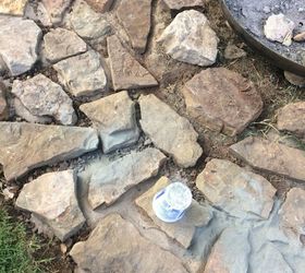 flagstone firepit for the backyard, Cottage cheese tub for scooping sand